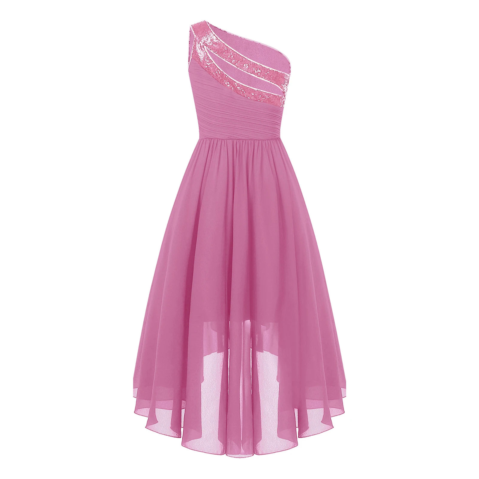 2026 Teens Girl's Dress for Wedding Party Sequin One Shoulder Princess Formal Gown for Holy Communion Chiffon Flower Girl Dress