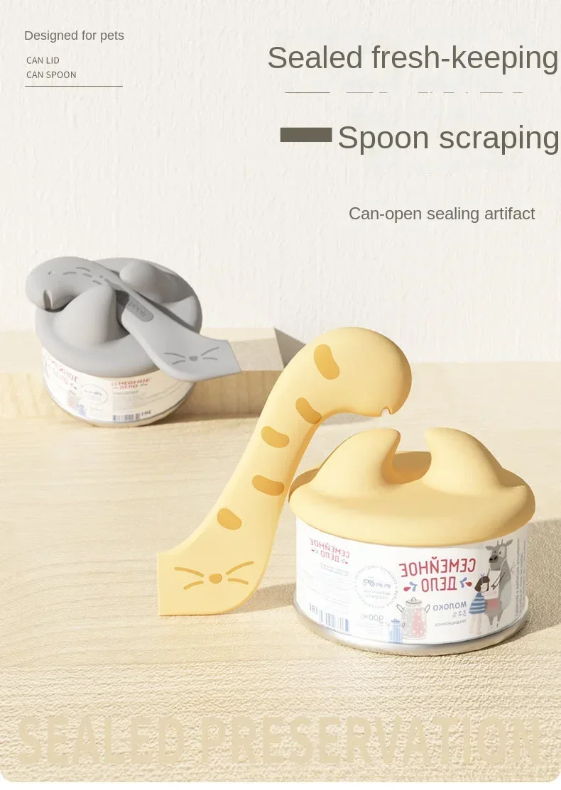 Pet Spoon Multifunctional Can Opener Wet Food Mixing Spoon Silicone Cat Can Sealing Cover Food Storage Dog Accessory New