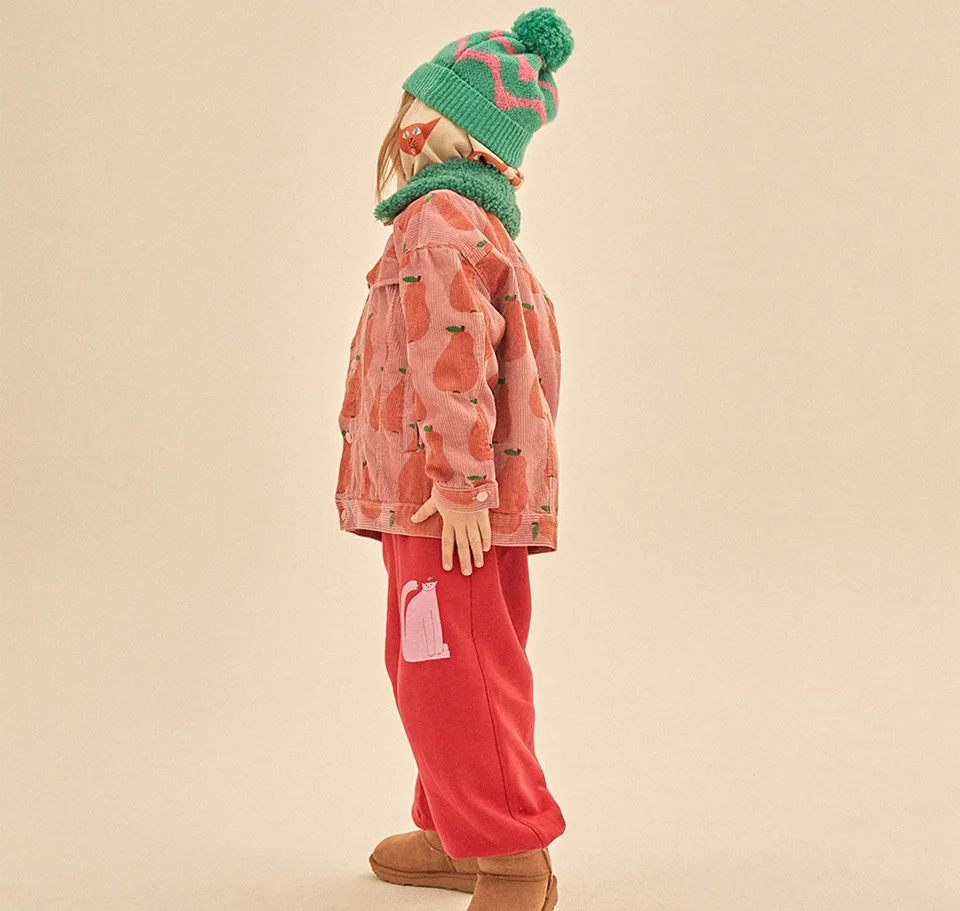 Autumn JM Children's Clothing Baby Girls Fur Collar Corduroy Jacket Pants Suits Kids Cherry Printed Coat Doll Neck T-shirt Skirt