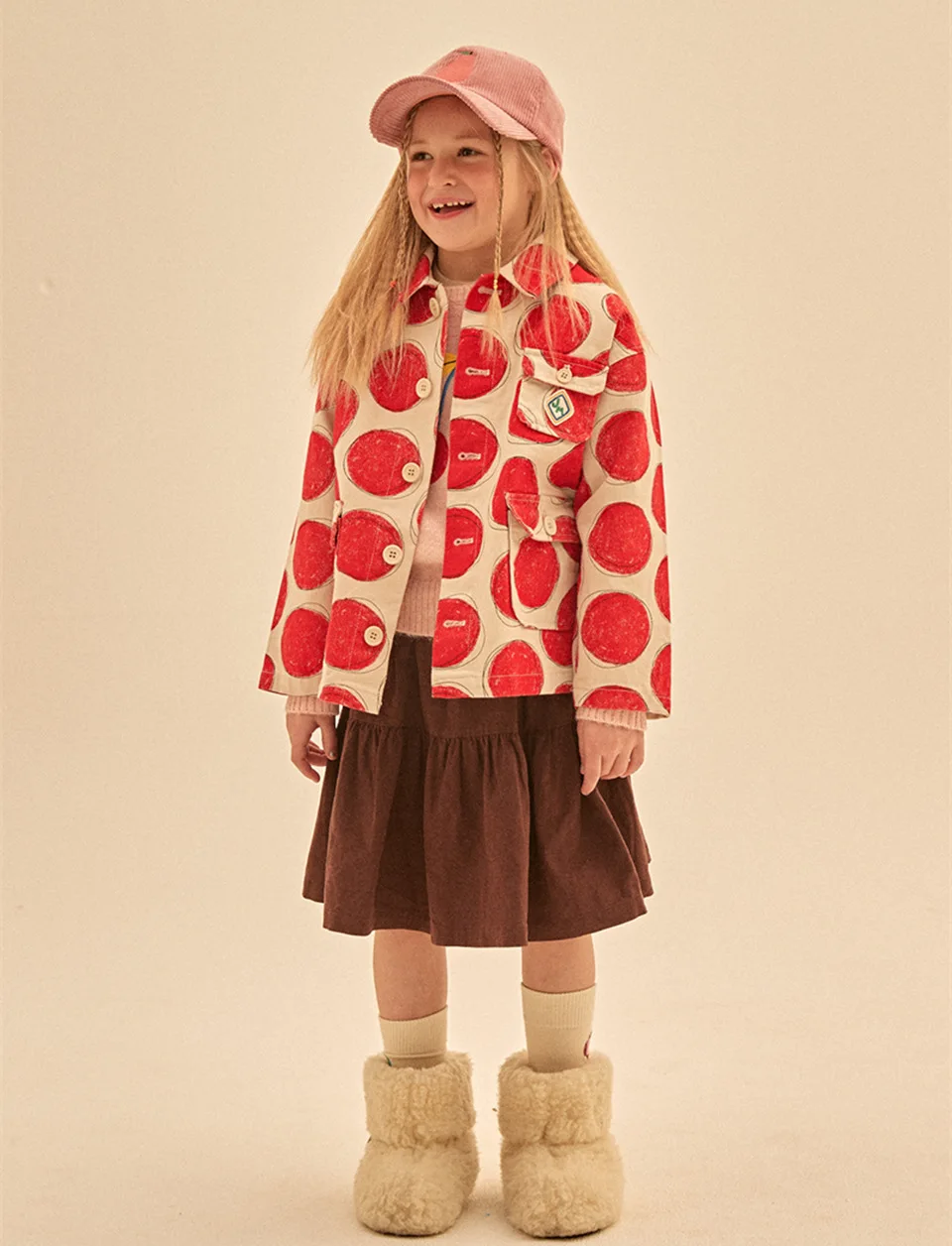 Autumn JM Children's Clothing Baby Girls Fur Collar Corduroy Jacket Pants Suits Kids Cherry Printed Coat Doll Neck T-shirt Skirt