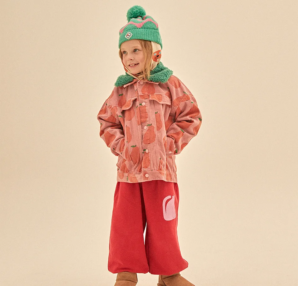 Autumn JM Children's Clothing Baby Girls Fur Collar Corduroy Jacket Pants Suits Kids Cherry Printed Coat Doll Neck T-shirt Skirt
