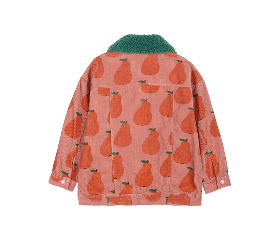 Autumn JM Children's Clothing Baby Girls Fur Collar Corduroy Jacket Pants Suits Kids Cherry Printed Coat Doll Neck T-shirt Skirt