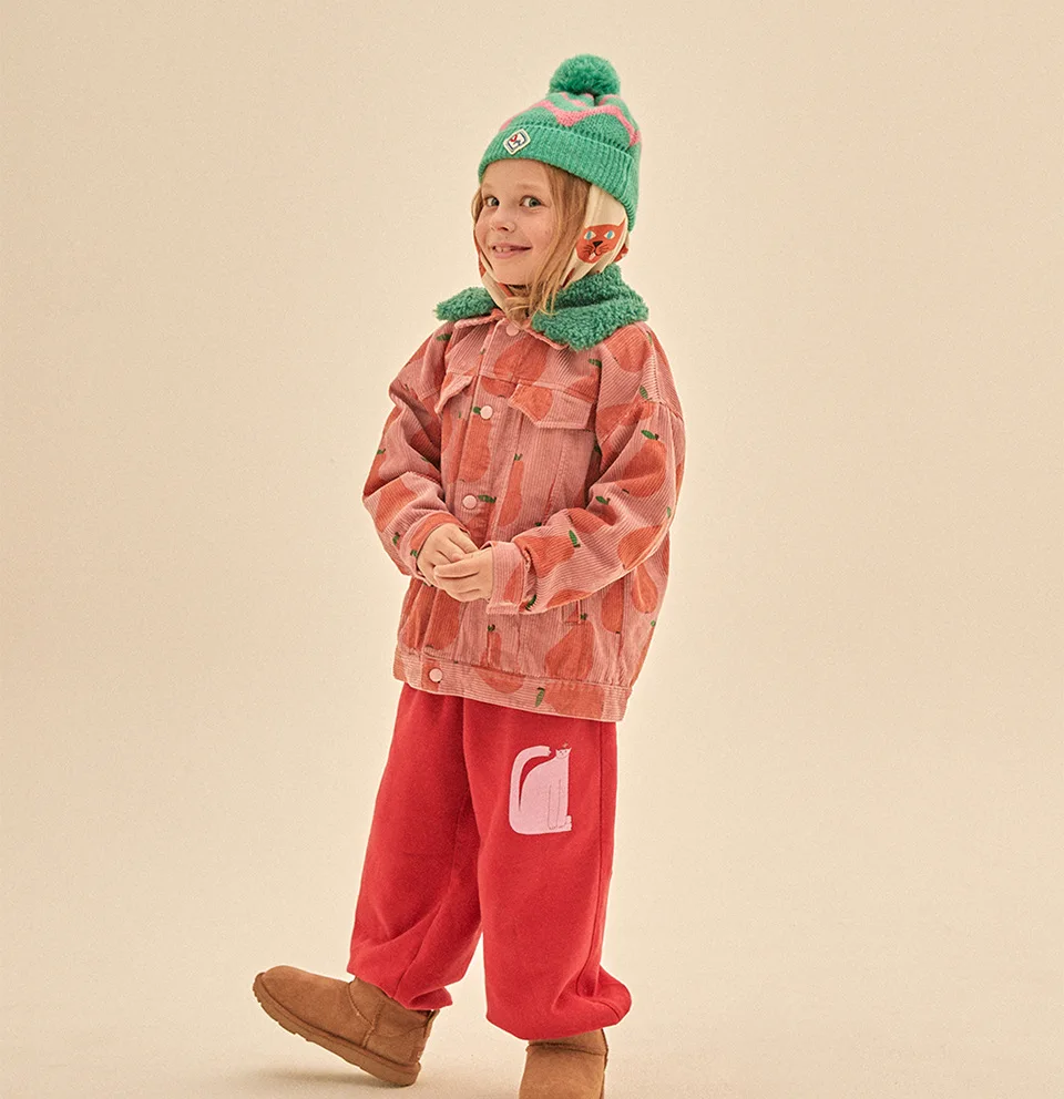 Autumn JM Children's Clothing Baby Girls Fur Collar Corduroy Jacket Pants Suits Kids Cherry Printed Coat Doll Neck T-shirt Skirt
