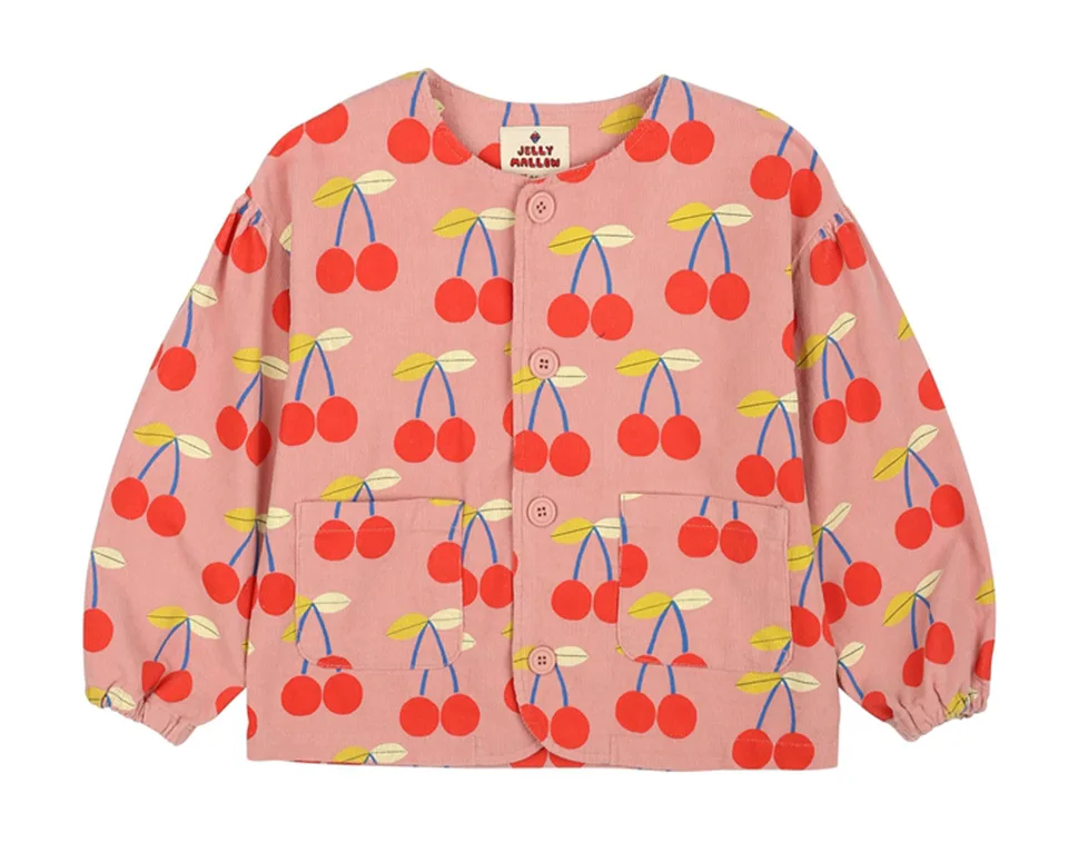 Autumn JM Children's Clothing Baby Girls Fur Collar Corduroy Jacket Pants Suits Kids Cherry Printed Coat Doll Neck T-shirt Skirt