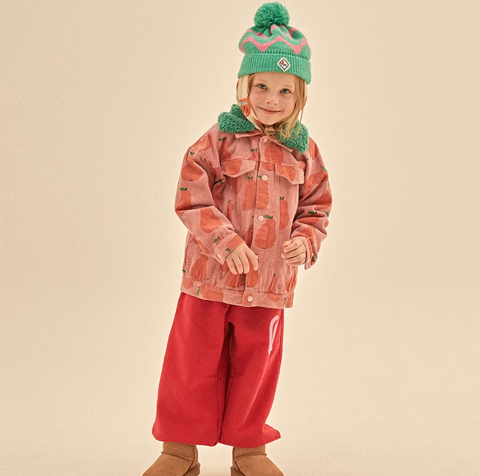 Autumn JM Children's Clothing Baby Girls Fur Collar Corduroy Jacket Pants Suits Kids Cherry Printed Coat Doll Neck T-shirt Skirt