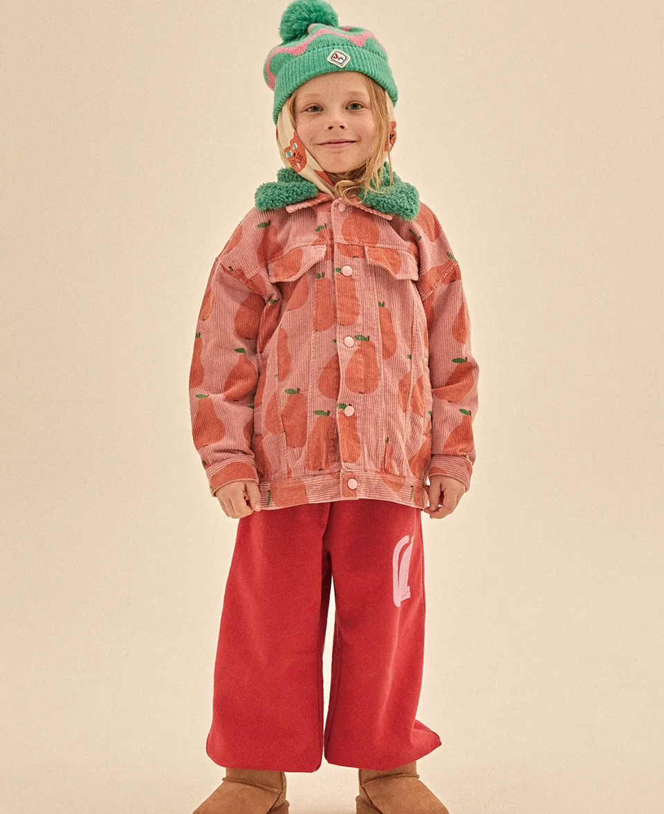 Autumn JM Children's Clothing Baby Girls Fur Collar Corduroy Jacket Pants Suits Kids Cherry Printed Coat Doll Neck T-shirt Skirt