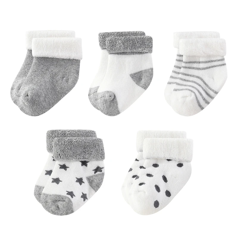 Kiddiezoom 5 Pairs/Set Four Seasons 0-12Months Fashion Newborn Baby Boy Girl Socks 100%Cotton Soft Infant Accessories