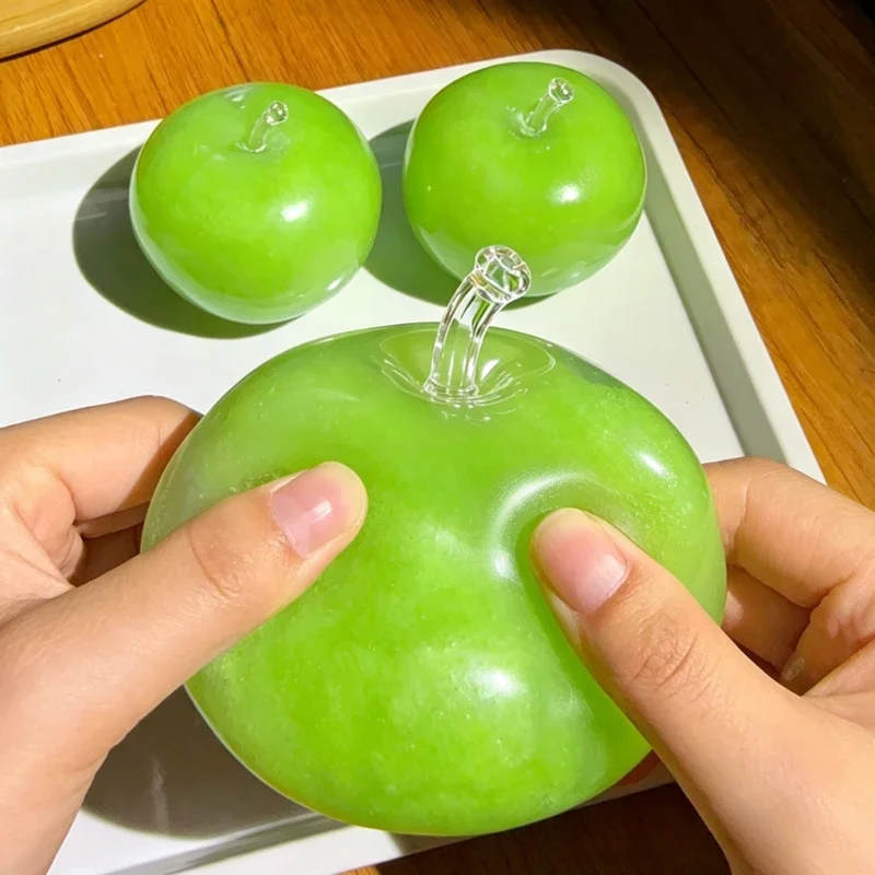Green Apple Slushie Squishy Fidget Toy Crunchy Moldable Non-Bounce Sensory Stress Reliever Medium Grip Strength Slow Rising Gift