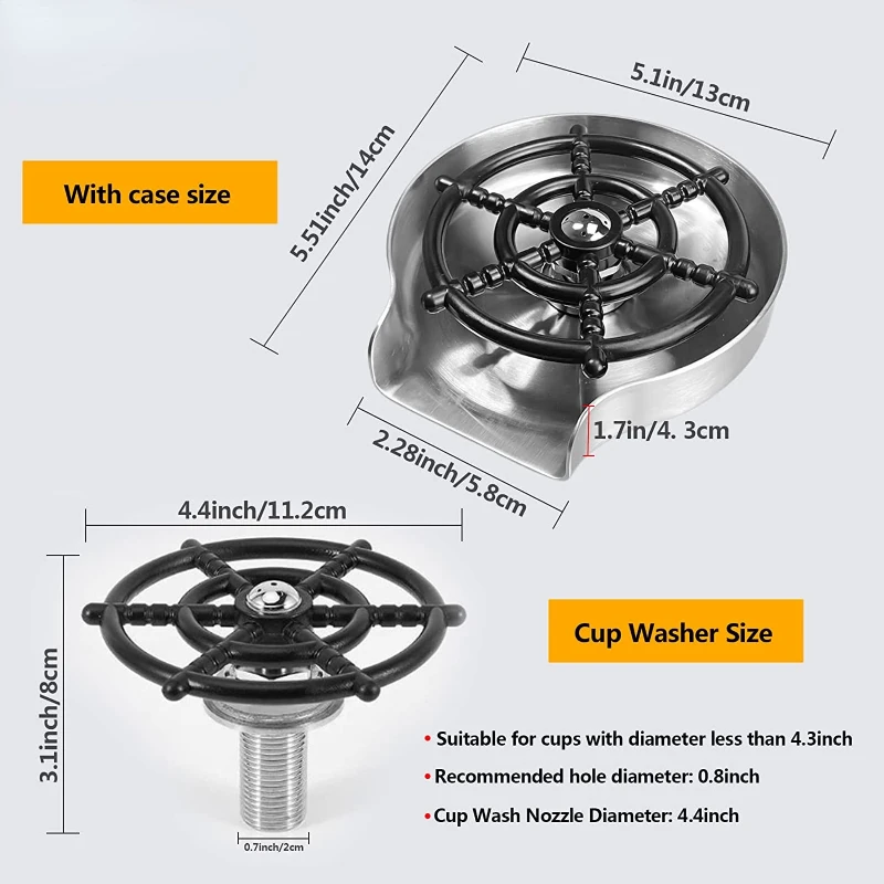 Automatic Glass Cup Washer High Pressure Kitchen Faucet Glass Rinser Stainless Steel Bar Cup Cleaner for Kitchen Sinks Wash Tool