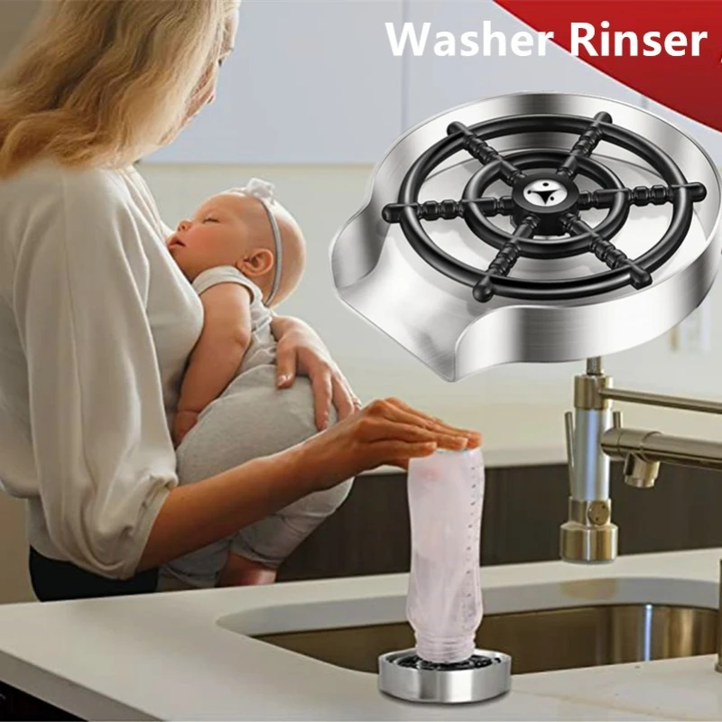 Automatic Glass Cup Washer High Pressure Kitchen Faucet Glass Rinser Stainless Steel Bar Cup Cleaner for Kitchen Sinks Wash Tool