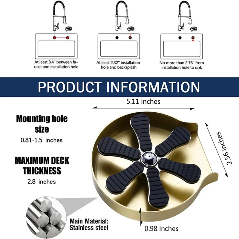 Automatic Glass Cup Washer High Pressure Kitchen Faucet Glass Rinser Stainless Steel Bar Cup Cleaner for Kitchen Sinks Wash Tool