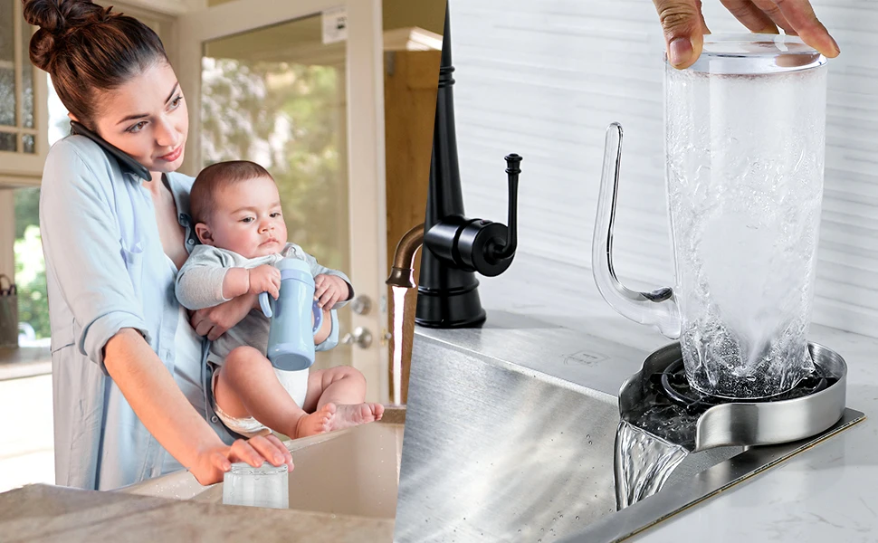 Automatic Glass Cup Washer High Pressure Kitchen Faucet Glass Rinser Stainless Steel Bar Cup Cleaner for Kitchen Sinks Wash Tool