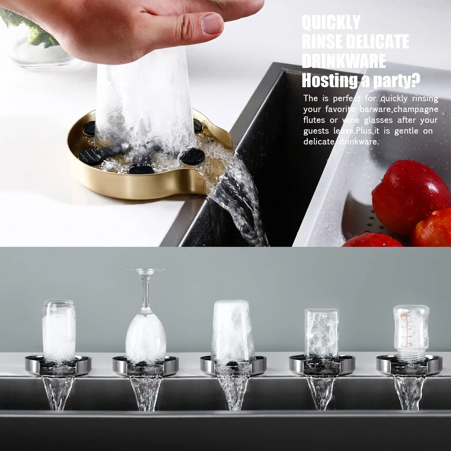 Automatic Glass Cup Washer High Pressure Kitchen Faucet Glass Rinser Stainless Steel Bar Cup Cleaner for Kitchen Sinks Wash Tool