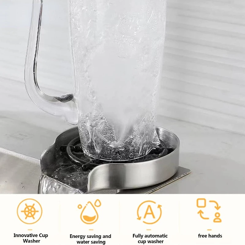 Automatic Glass Cup Washer High Pressure Kitchen Faucet Glass Rinser Stainless Steel Bar Cup Cleaner for Kitchen Sinks Wash Tool
