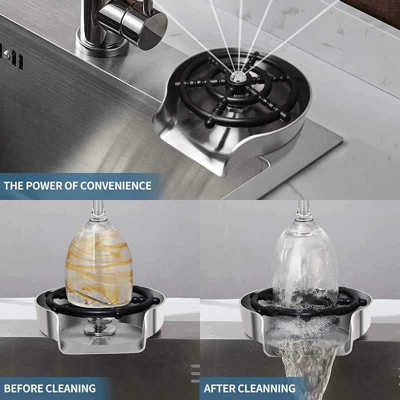 Automatic Glass Cup Washer High Pressure Kitchen Faucet Glass Rinser Stainless Steel Bar Cup Cleaner for Kitchen Sinks Wash Tool