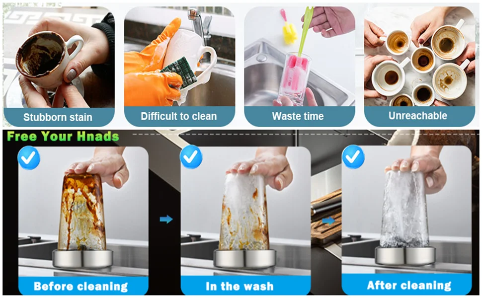 Automatic Glass Cup Washer High Pressure Kitchen Faucet Glass Rinser Stainless Steel Bar Cup Cleaner for Kitchen Sinks Wash Tool