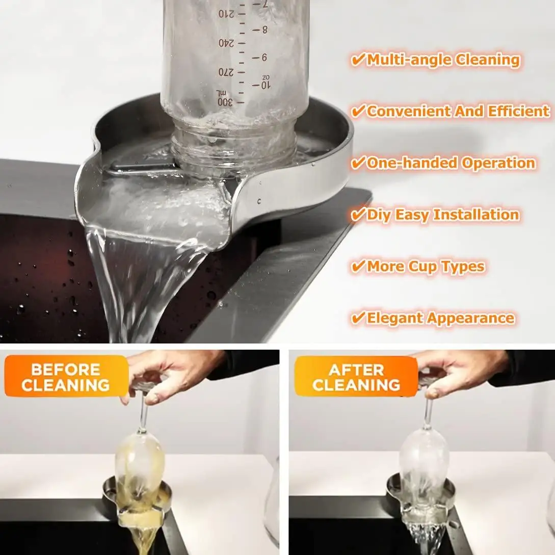 Stainless Steel Glass Rinser High-Pressure Cup Washer Sink Washer Glass Cup Bottle Washer Kitchen Sink Accessories