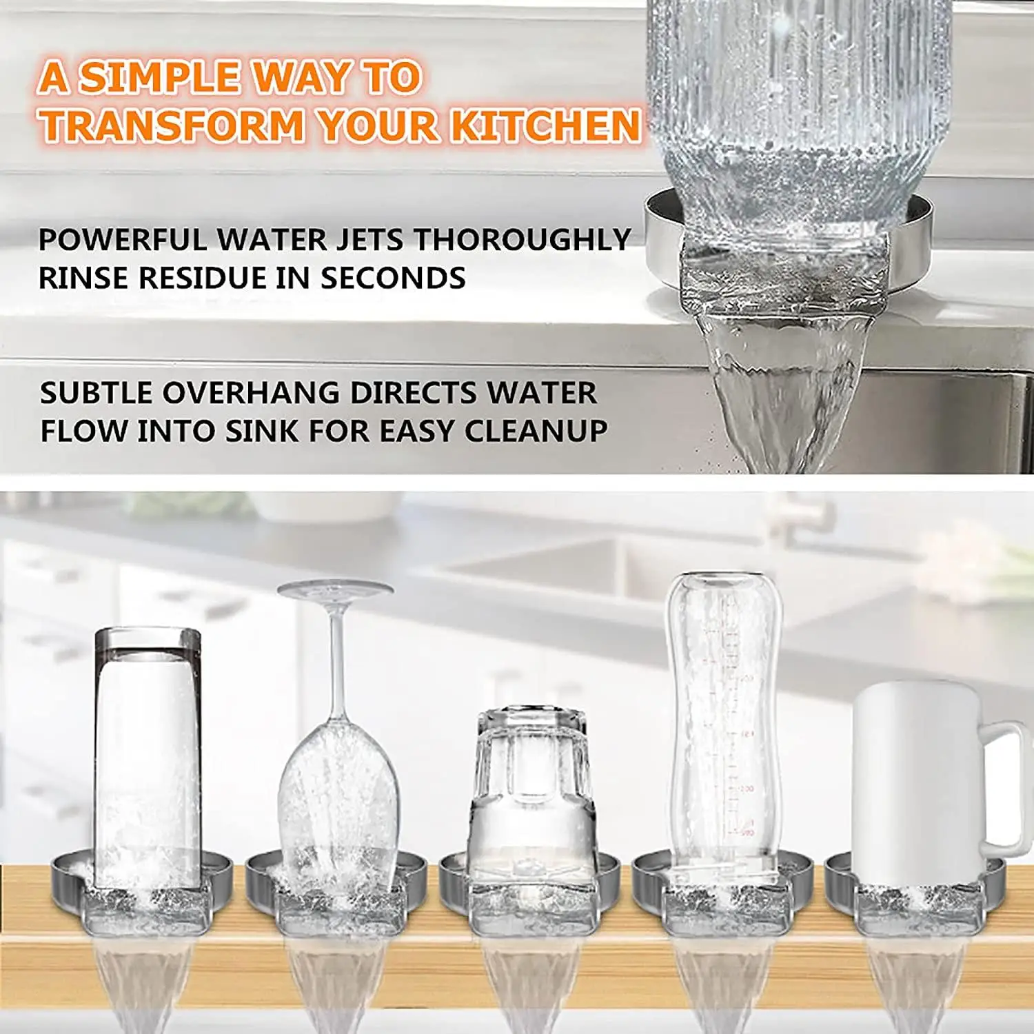 Stainless Steel Glass Rinser High-Pressure Cup Washer Sink Washer Glass Cup Bottle Washer Kitchen Sink Accessories