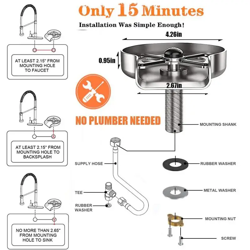 Stainless Steel Glass Rinser High-Pressure Cup Washer Sink Washer Glass Cup Bottle Washer Kitchen Sink Accessories