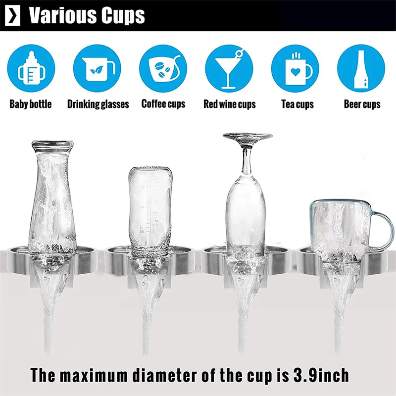 New Stainless Steel Cup Washer Glass Cleaner Bottle Washer Cup Cleaner for Kitchen Sink Restaurant Home Cafes