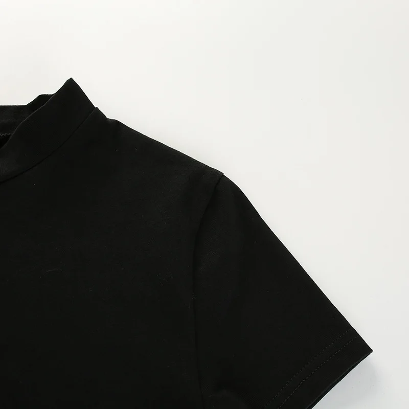 2025 Summer Women Black Short T-Shirts Sexy Crop Tops Short Sleeve Bandage Tee Tops Female Shirts