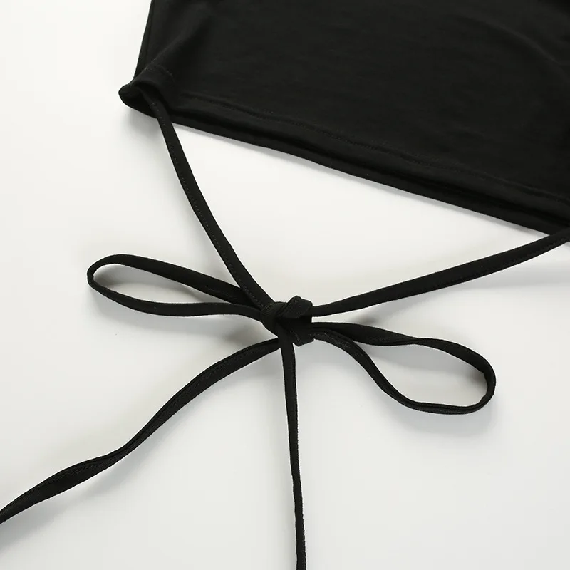 2025 Summer Women Black Short T-Shirts Sexy Crop Tops Short Sleeve Bandage Tee Tops Female Shirts