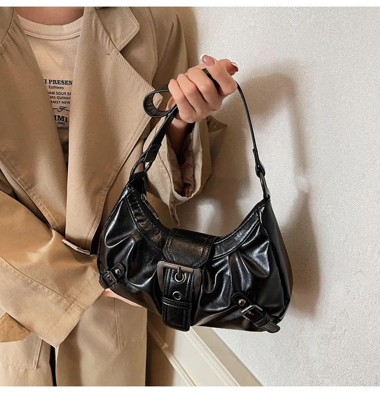 Y2K Retro Pleated Hobo Shoulder Bag for Women Hot Selling Maillard Style Underarm Bag Clutch Handbags for Travel Work Shopping