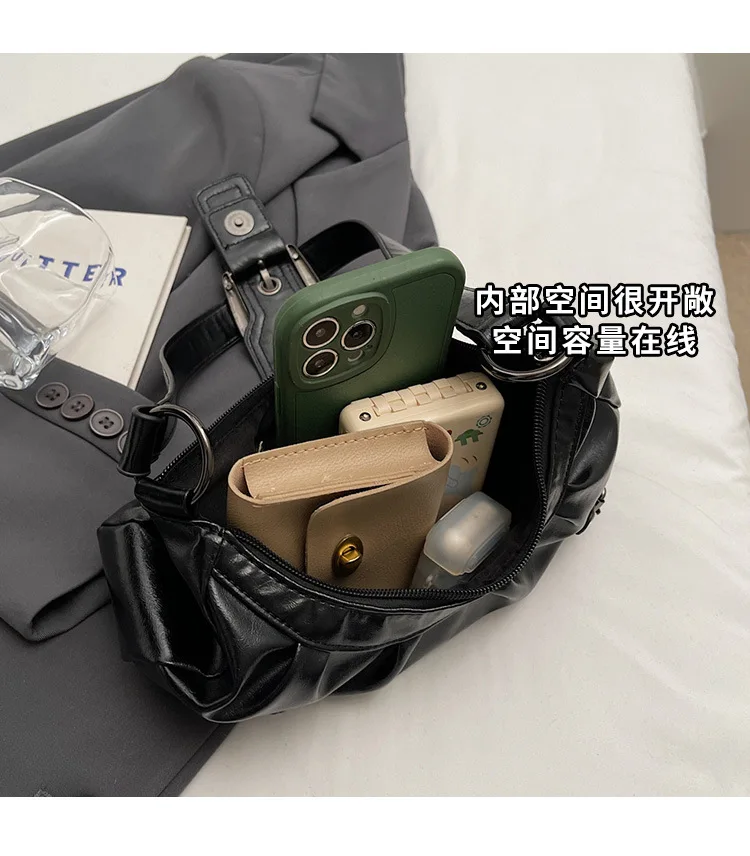 Y2K Retro Pleated Hobo Shoulder Bag for Women Hot Selling Maillard Style Underarm Bag Clutch Handbags for Travel Work Shopping