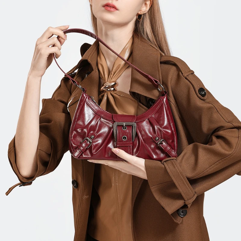 Y2K Retro Pleated Hobo Shoulder Bag for Women Hot Selling Maillard Style Underarm Bag Clutch Handbags for Travel Work Shopping