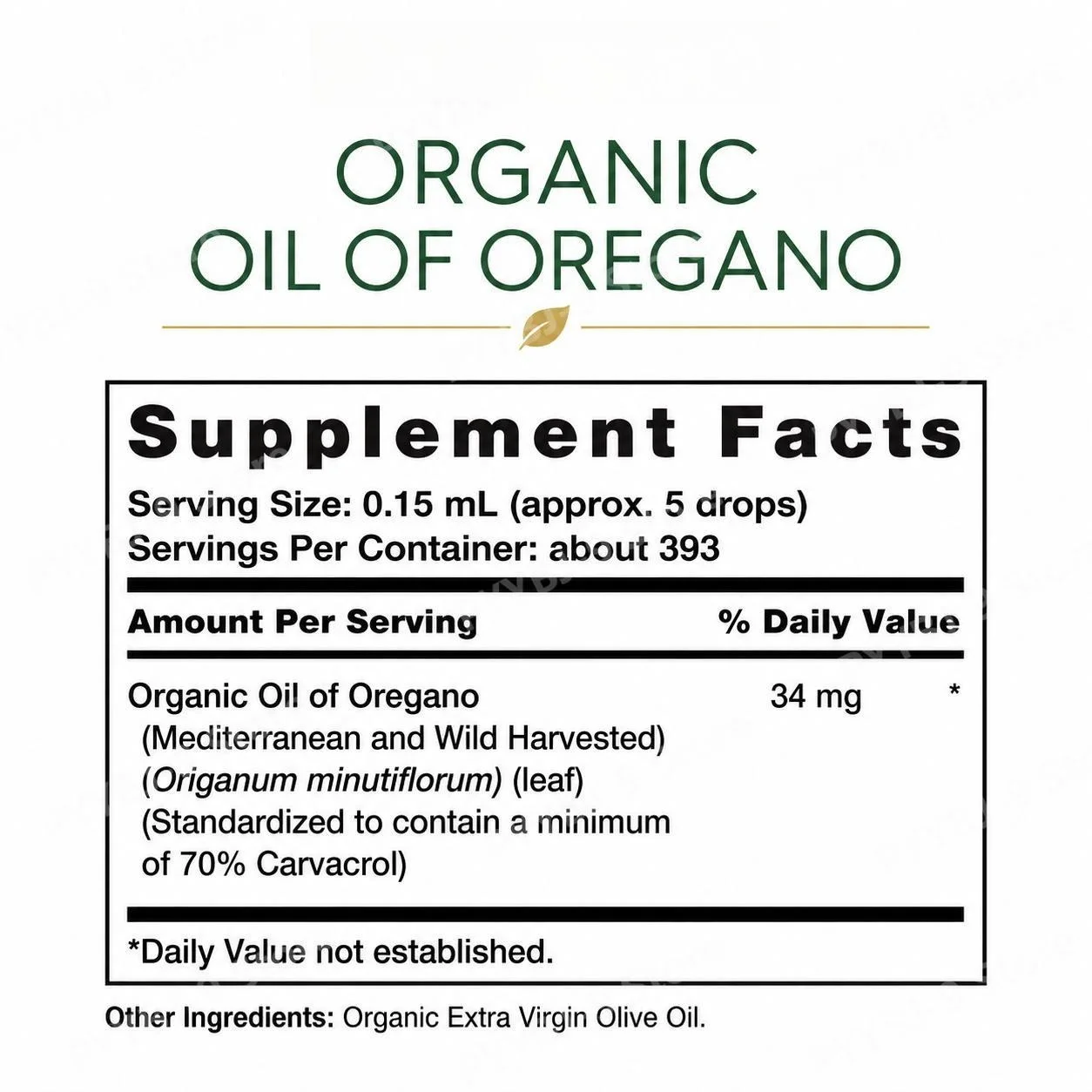 Organic Oil of Oregano Drops, Antioxidant and Anti-Inflammatory Support, USDA Organic, 70% Carvacrol, Non-GMO, 2 Fl Oz 59 ML