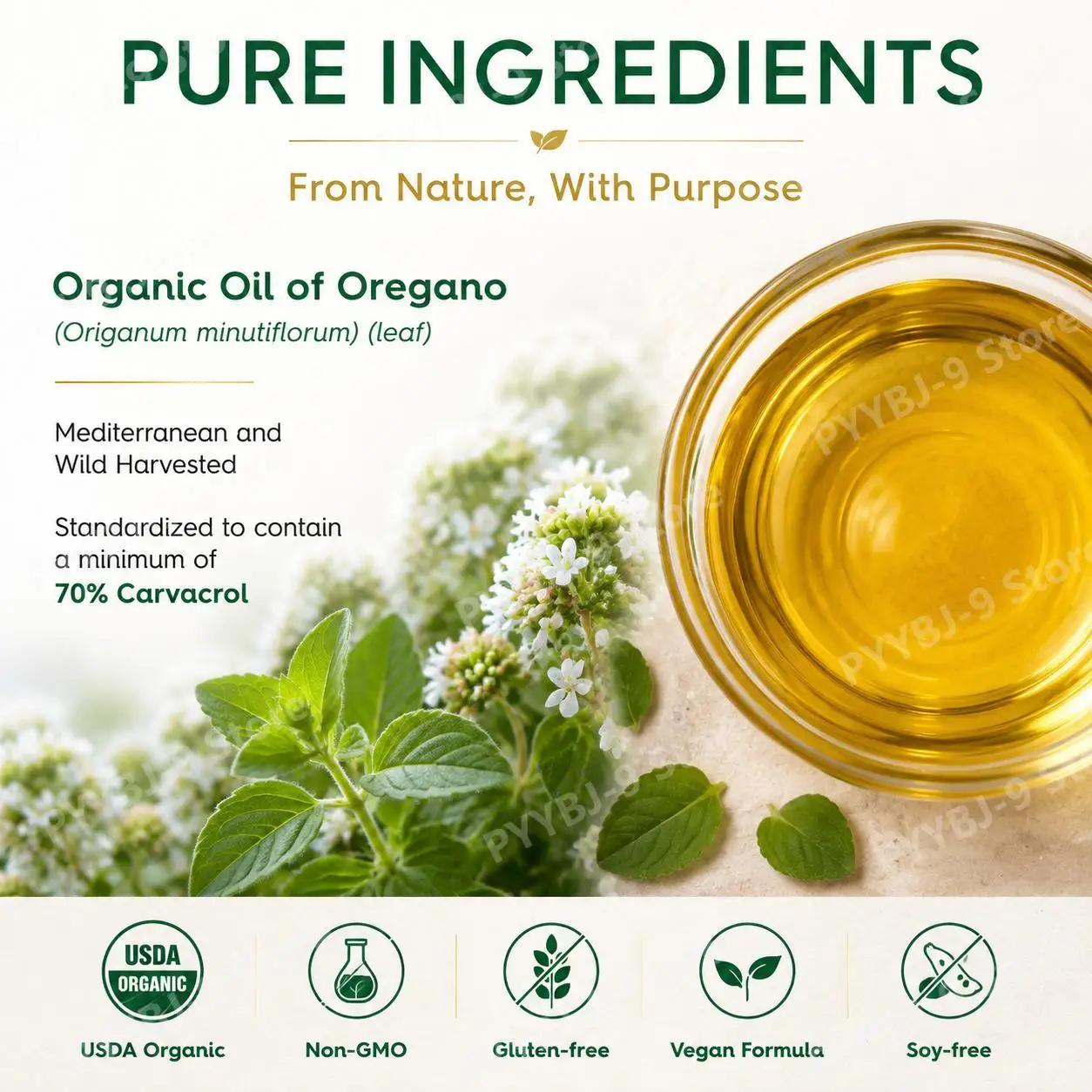 Organic Oil of Oregano Drops, Antioxidant and Anti-Inflammatory Support, USDA Organic, 70% Carvacrol, Non-GMO, 2 Fl Oz 59 ML