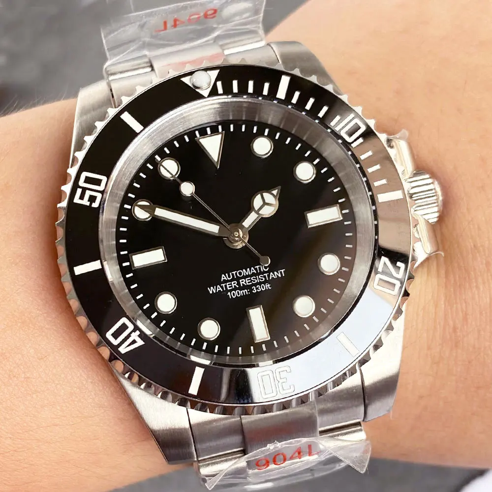 Tandorio Black Dial 40mm Miyota 8215 PT5000 Mechanical Dive Watch Men 200M Waterproof Lume Sapphire Stainless Steel Bracelet