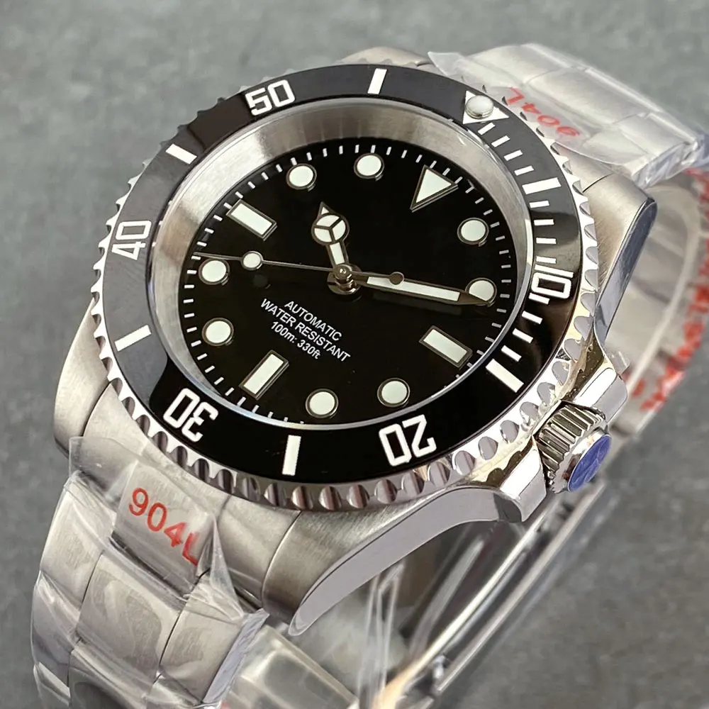 Tandorio Black Dial 40mm Miyota 8215 PT5000 Mechanical Dive Watch Men 200M Waterproof Lume Sapphire Stainless Steel Bracelet