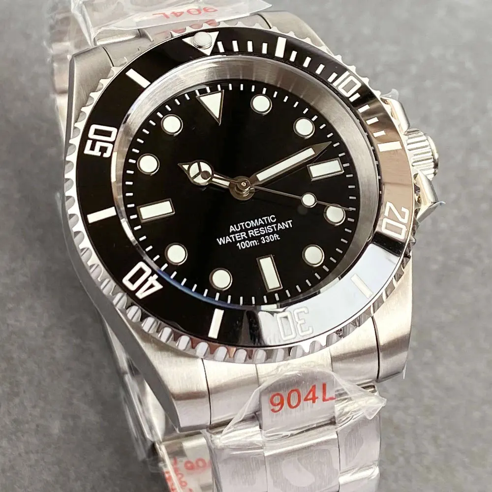 Tandorio Black Dial 40mm Miyota 8215 PT5000 Mechanical Dive Watch Men 200M Waterproof Lume Sapphire Stainless Steel Bracelet