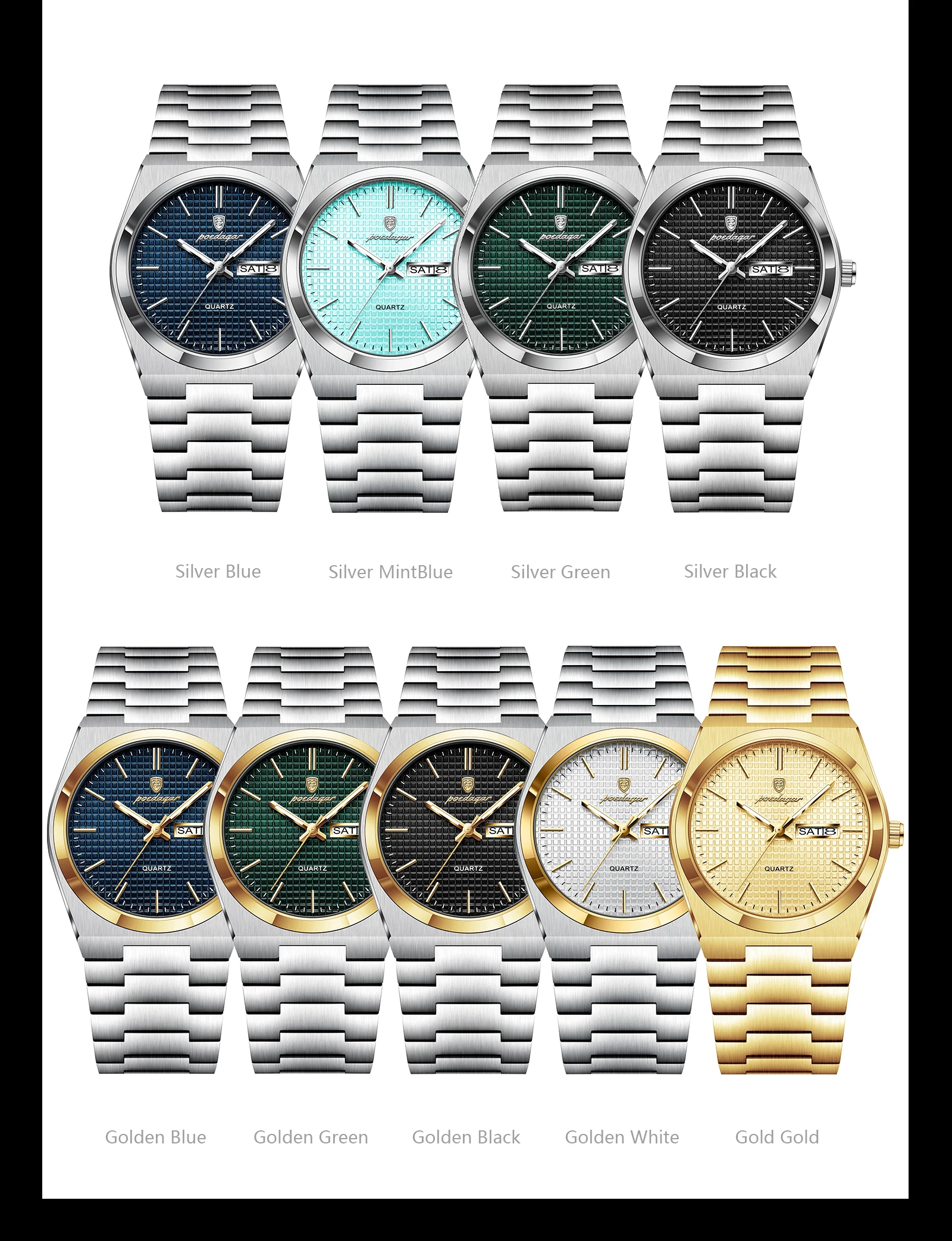 POEDAGAR Top Business Man Watch Luminous Waterproof Stainless Steel Men Wristwatch Date Week Quartz Fashion Casual Men's Watches