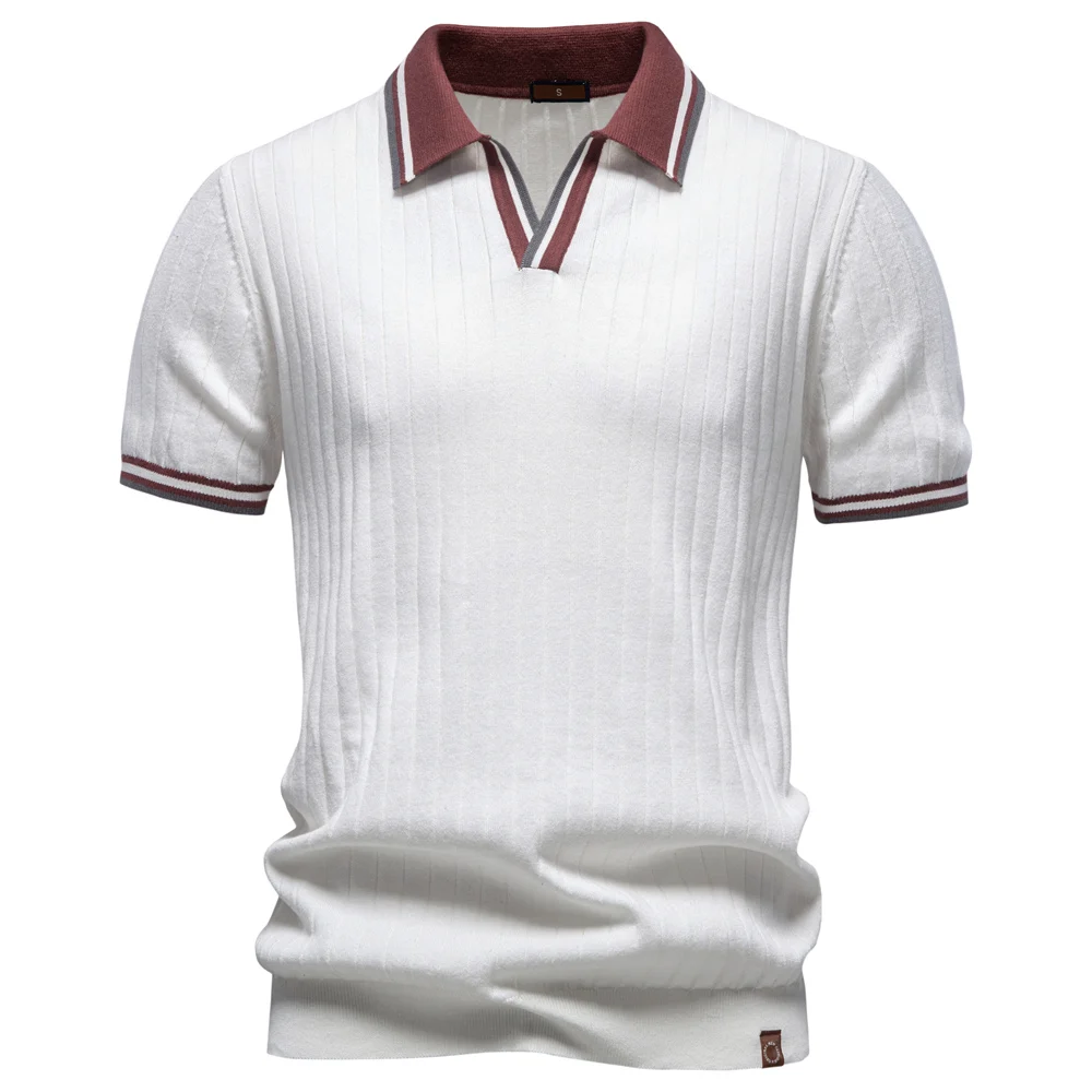 AIOPESON Men's Polo Shirt 100% Cotton Soft Skin Friendly Solid Color Collar Elegant Casual Old Money Style Men Clothing