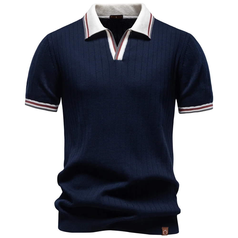 AIOPESON Men's Polo Shirt 100% Cotton Soft Skin Friendly Solid Color Collar Elegant Casual Old Money Style Men Clothing
