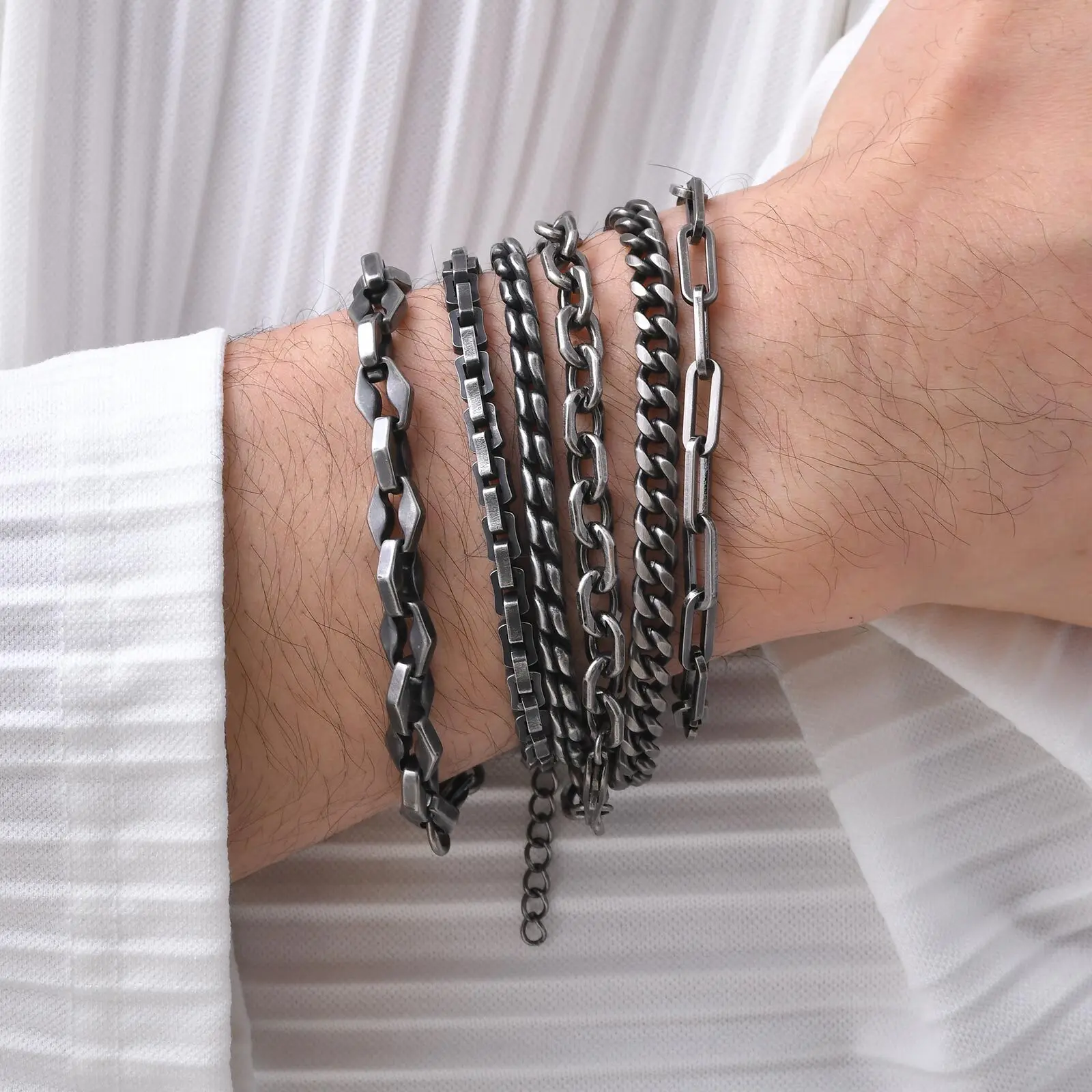 Vintage Chain Bracelets for Men Boys,Byzantine Stainless Steel Braided Link Wristband,Retro Jewelry Birthday Father Gifts