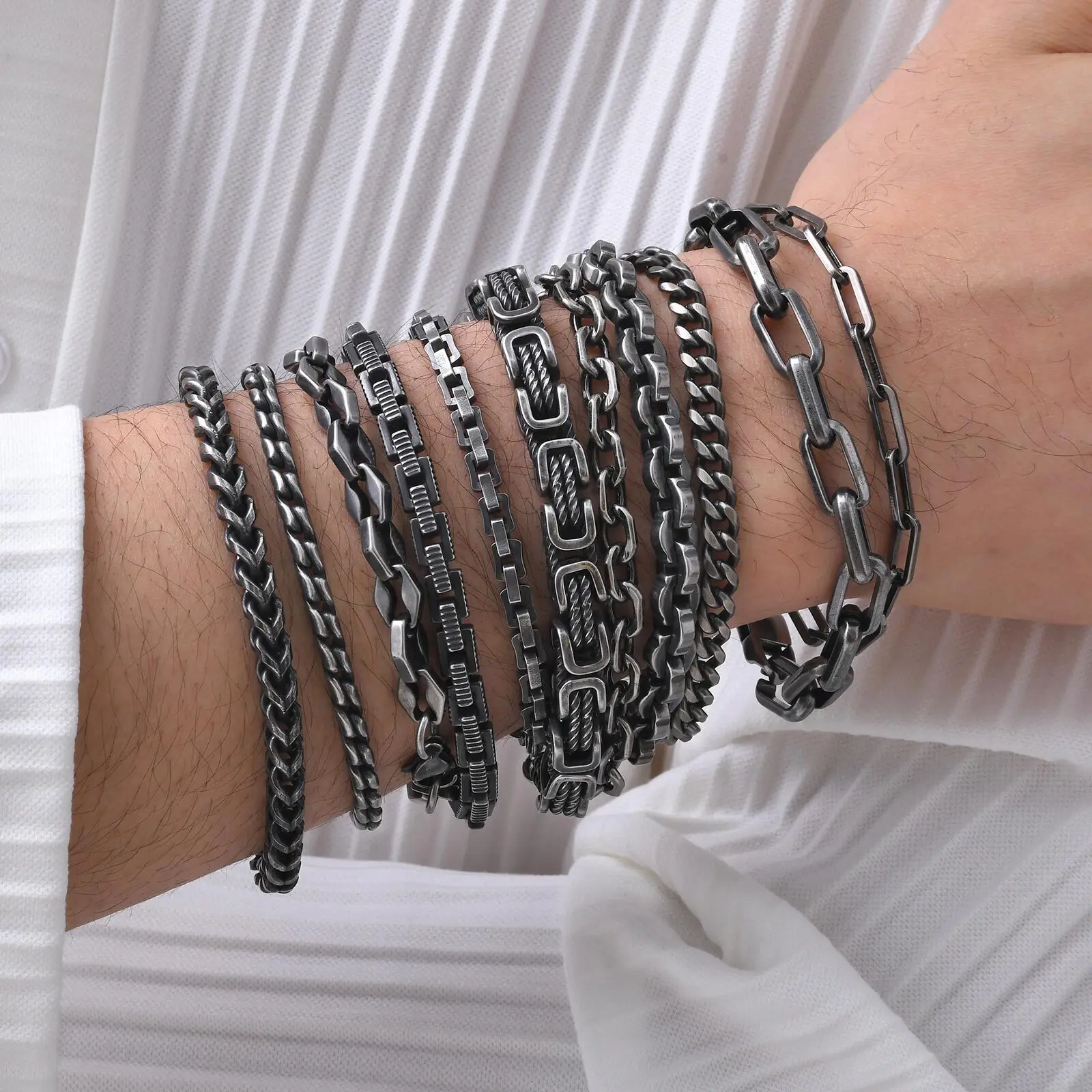 Vintage Chain Bracelets for Men Boys,Byzantine Stainless Steel Braided Link Wristband,Retro Jewelry Birthday Father Gifts