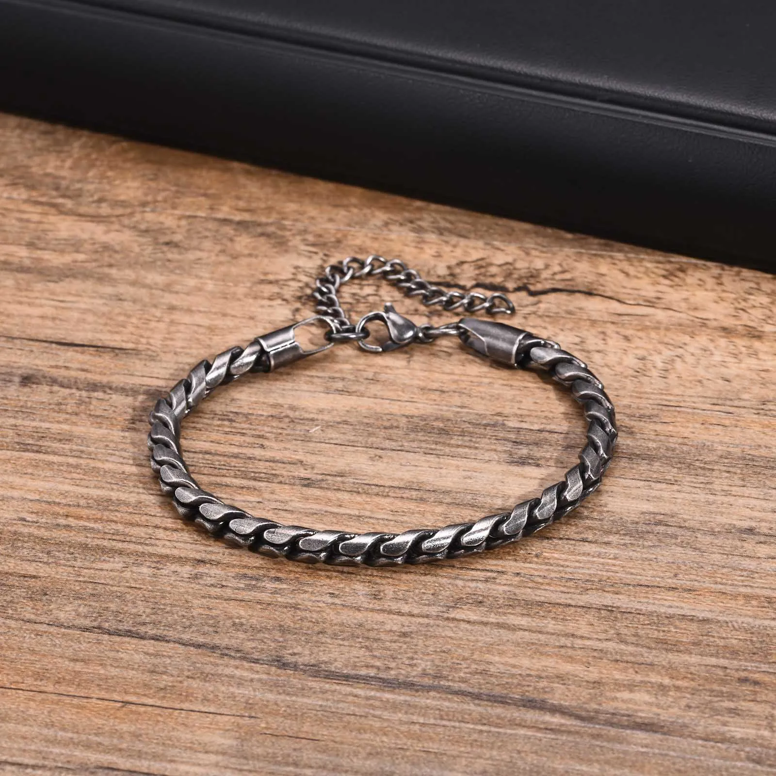 Vintage Chain Bracelets for Men Boys,Byzantine Stainless Steel Braided Link Wristband,Retro Jewelry Birthday Father Gifts