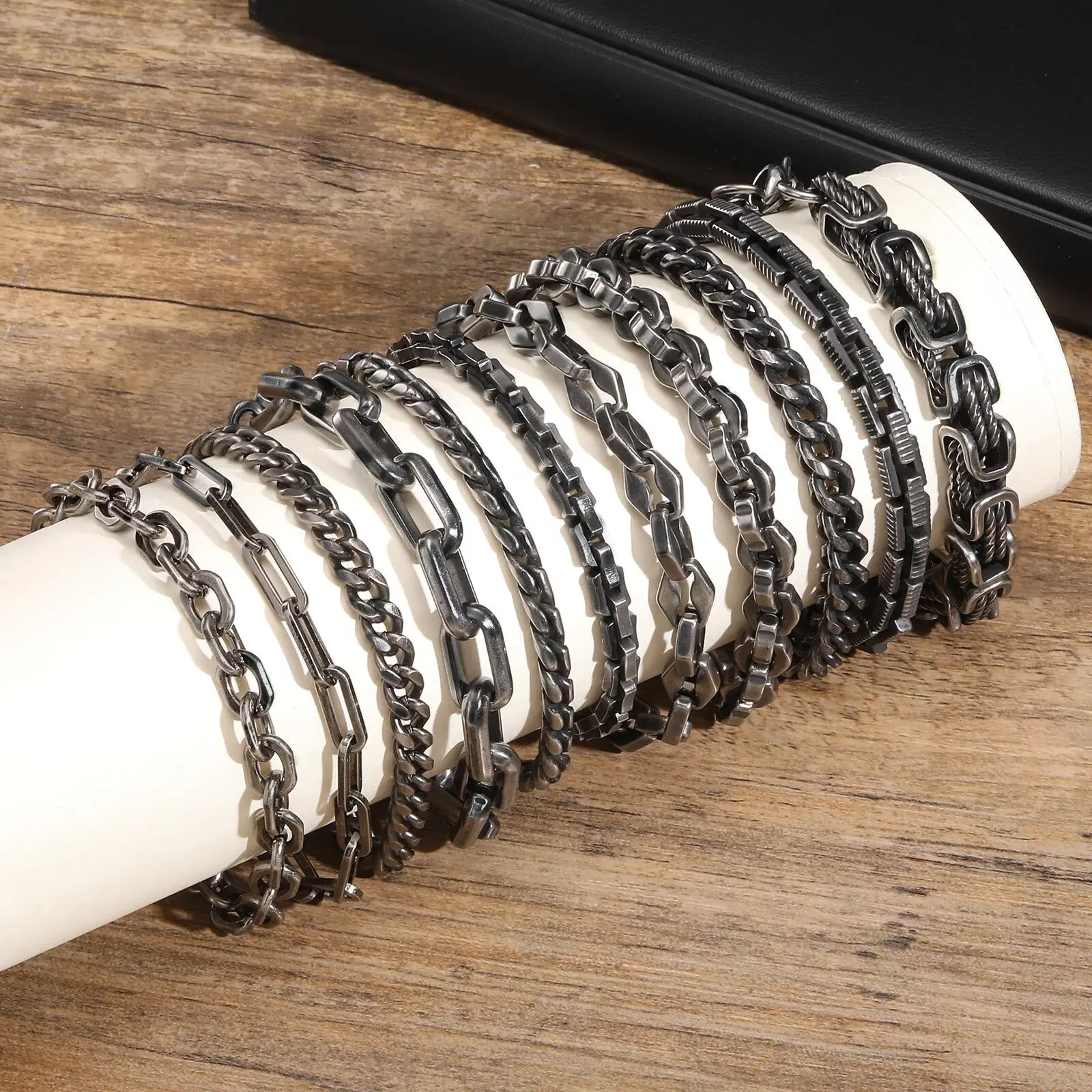 Vintage Chain Bracelets for Men Boys,Byzantine Stainless Steel Braided Link Wristband,Retro Jewelry Birthday Father Gifts