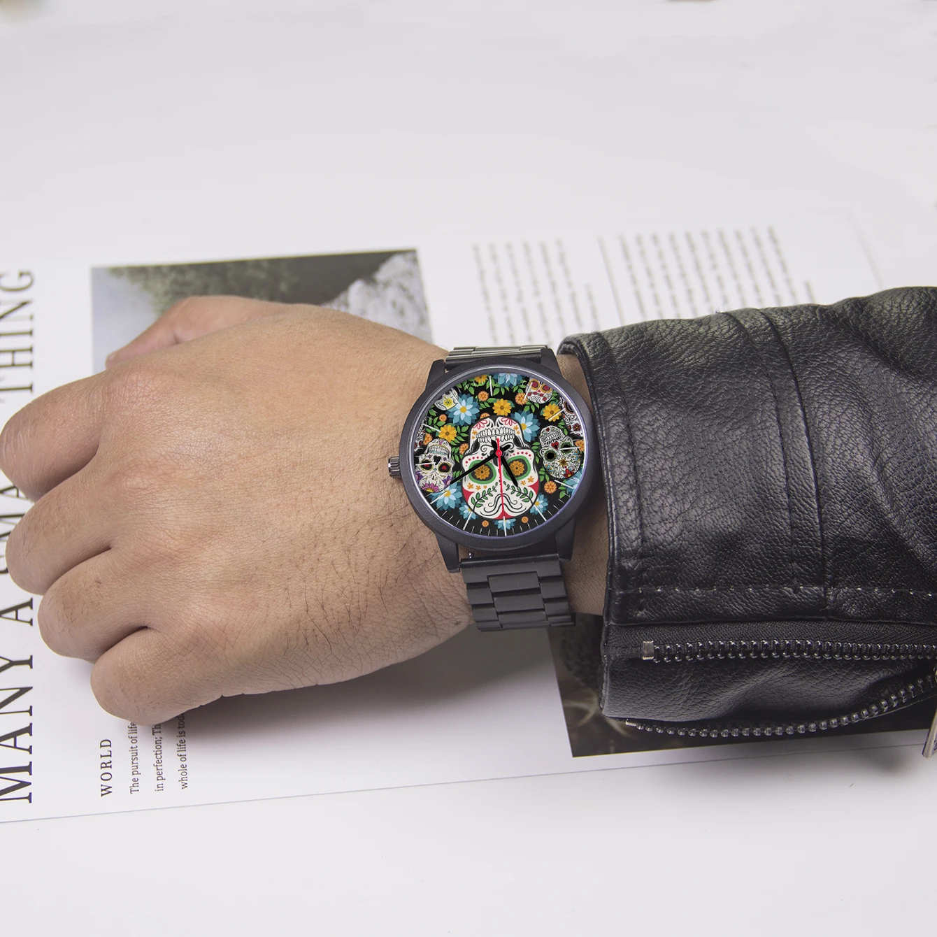 Cool Men's Watch Flowers New in Men's Watches Wrist Timepiece Gift Customizable Patterns Colorful Skull Souvenir