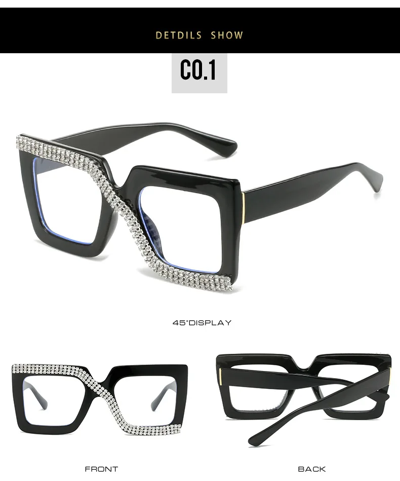Colorful Anti Blue Light Glasses For Women Square Oversized Black Ladies Optical Glasses Frame Clear Lens Female Eyeglasses