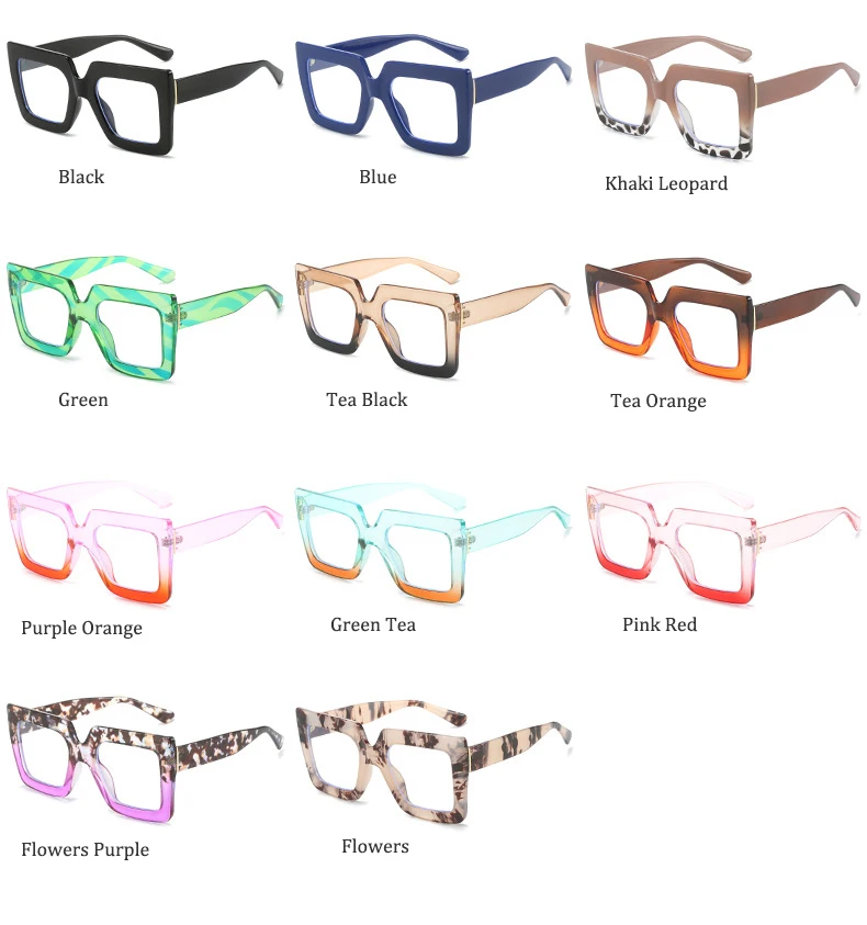 Colorful Anti Blue Light Glasses For Women Square Oversized Black Ladies Optical Glasses Frame Clear Lens Female Eyeglasses