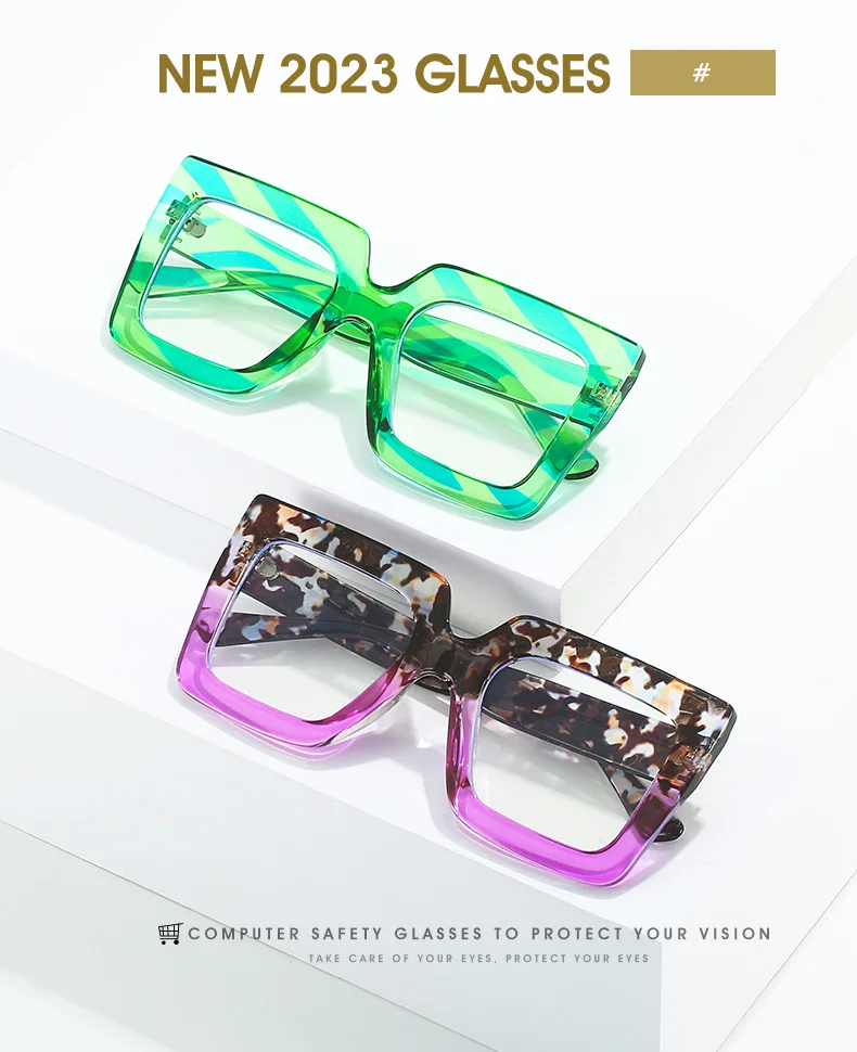 Colorful Anti Blue Light Glasses For Women Square Oversized Black Ladies Optical Glasses Frame Clear Lens Female Eyeglasses