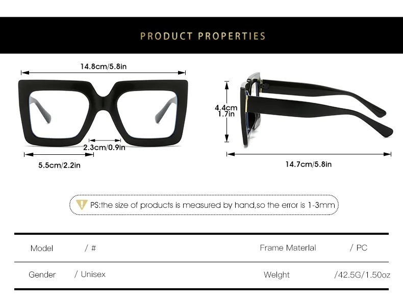 Colorful Anti Blue Light Glasses For Women Square Oversized Black Ladies Optical Glasses Frame Clear Lens Female Eyeglasses