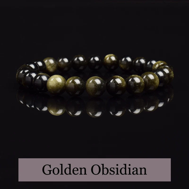 Natural Golden Obsidian Stone Beads Bracelet Men Women Golden Light Rainbow Obsidian Raw Stone Round Bead Natural Energy Jewelry