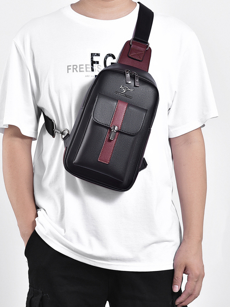 Chest Bag Men's Leather Shoulder Bag Sports Multi-function Cross Body Running Waterproof Training Travel Messenger Pack Handbag
