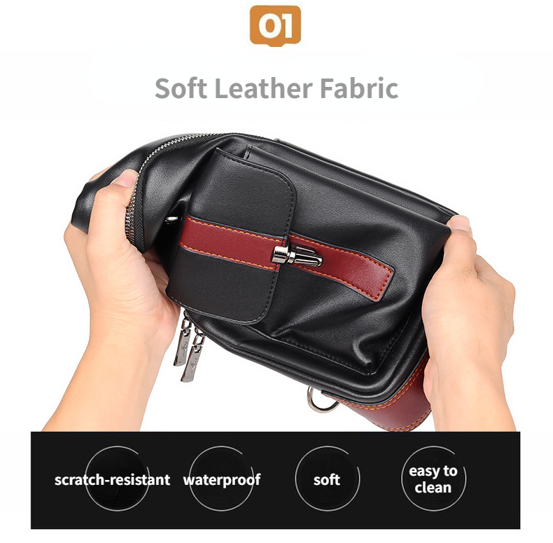 Chest Bag Men's Leather Shoulder Bag Sports Multi-function Cross Body Running Waterproof Training Travel Messenger Pack Handbag