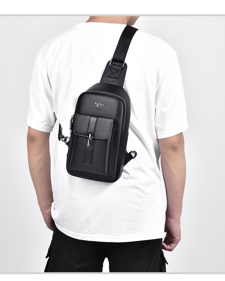 Chest Bag Men's Leather Shoulder Bag Sports Multi-function Cross Body Running Waterproof Training Travel Messenger Pack Handbag